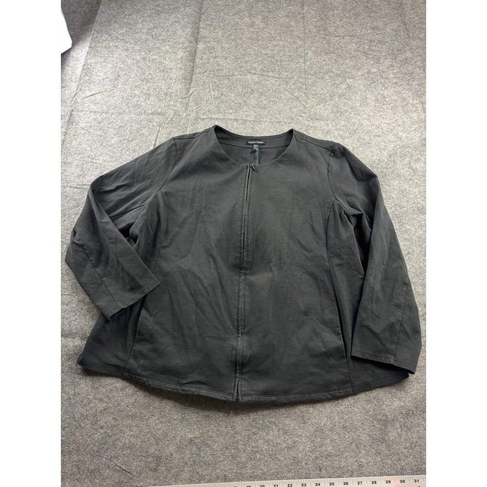 EILEEN FISHER Women's XL Gray Full Zip Jacket Organic Cotton Capsule Minimalist